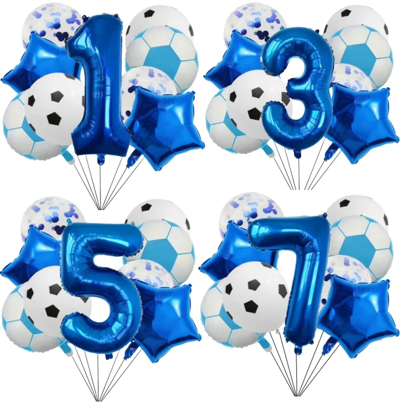 

9pcs Blue Football Helium Foil Globo Balloon Birthday Party Decorations Kid Boy 32Inch Blue Number Ball Soccer Sports Supplies