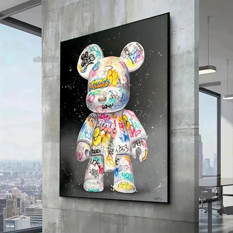 لطيف الدب الكتابة على الجدران قماش اللوحة شخصية كرتونية البوب الفن الملصقات يطبع الشارع جدار صورة فنية للمنزل Kawaii غرفة ديكور