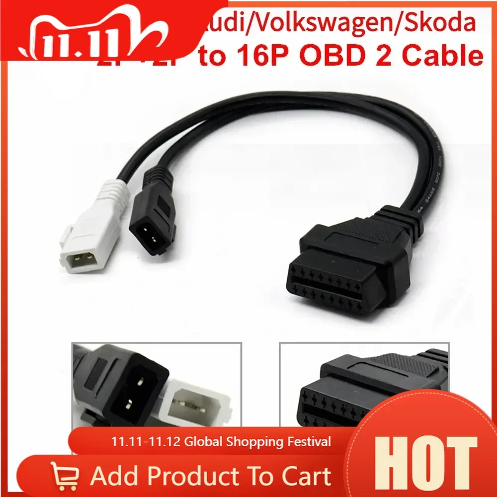 2024 NEW 16Pin OBD2 Cable ForVaG Adapter For ADI 2X2 OBD OBD2 Car Diagnostic Cable Connector for V-w/Skoda 2P+2P to 6Pin Female