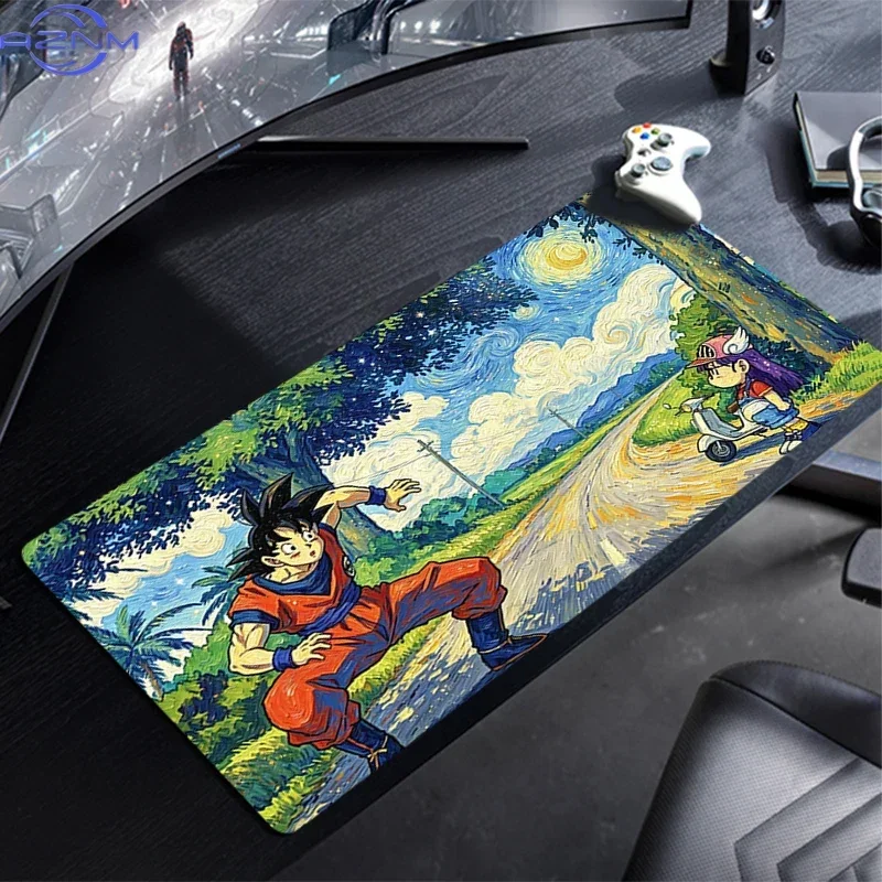 Oil Painting Texture Starry Sky Anime Golden Warrior Print Mouse Pad, Rubber Non-Slip Base, Smooth Fabric Gaming Desk Mat for De