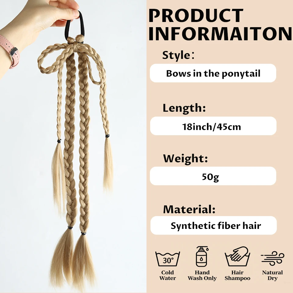 Synthetic 18inch bow ponytail leather band Fried Dough Twists ponytail wig suitable for women's daily parties and festivals