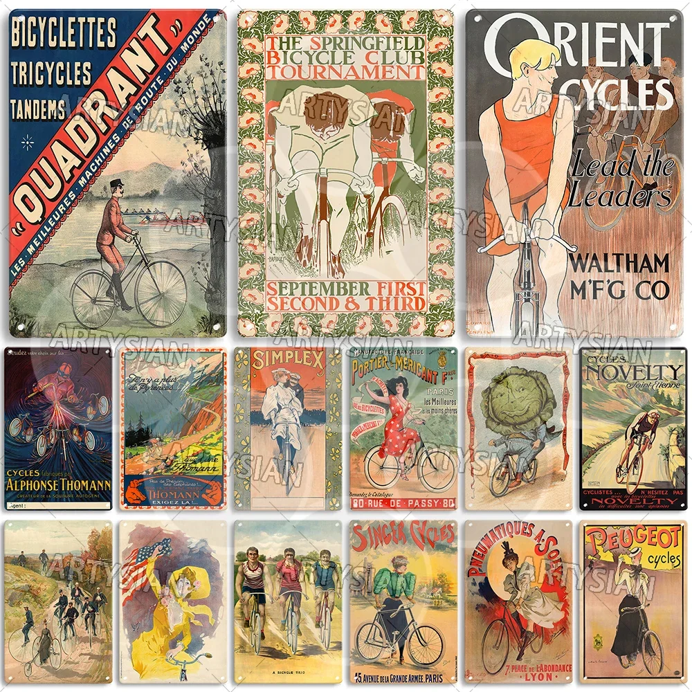 France Art Nouveau Metal Sign Bicycle Ads Poster Thomann Stearns Major Taylor Quadrant Singer Cycles Perfecta Orient Peugeot