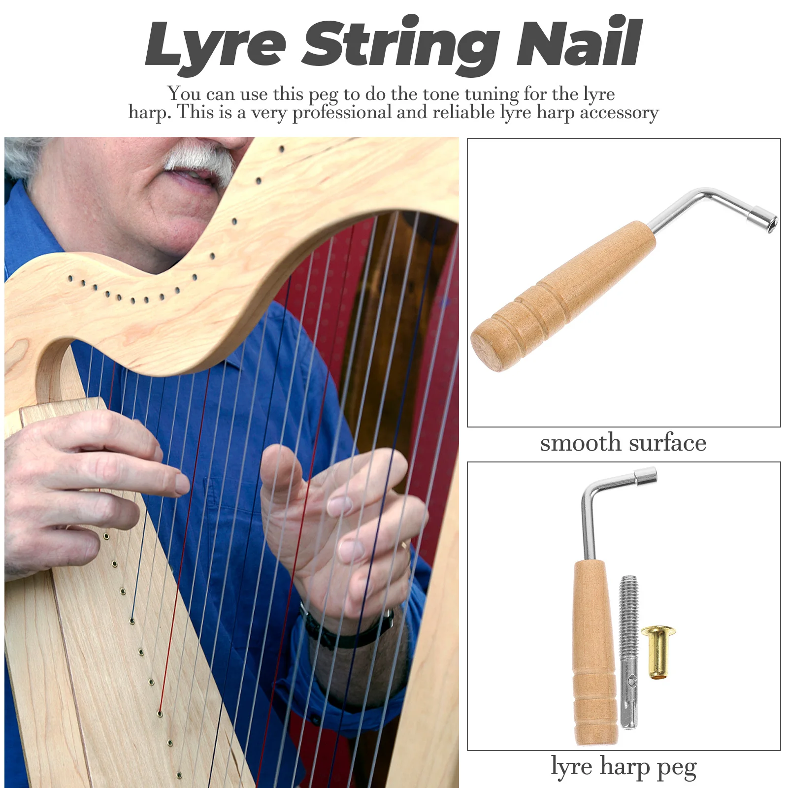 

1 Set Lyre Harp Pegs String Accessories Tuning Tools Professional Parts Replacement Nails Steel Smooth No Burr Easy Use Musical