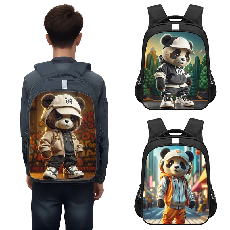 Hip Pop Panda Print Backpack for Teenager Girls Cool Panda Women Men School Bags Laptop Backpack Women Student Book Bags