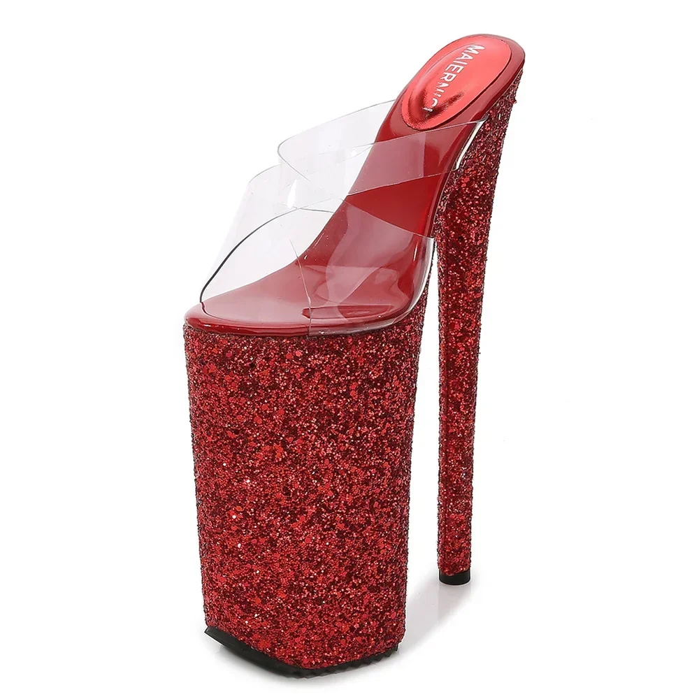 26CM/10Inchs Shiny Crystal PU High Heels Ultrahigh Heel Stripper Slippers Sandals Pole Dance Shoes Party Models Stage Show Shoes