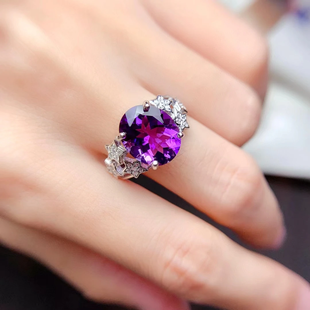 

Luxury Amethyst Silver Ring for Party 5ct 10mm*12mm VVS Grade Natural Amethyst Ring 925 Silver Amethyst Jewelry