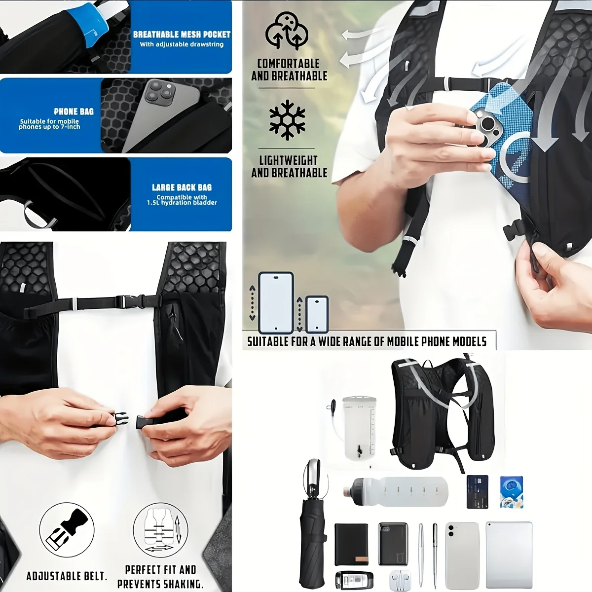 1-piece reflective strip backpack for night running, cycling, running, and leisure use. Designed with breathable high-quality materials, it is perfect for outdoor sports, hiking, cycling, and mountaineering. Ideal as a
