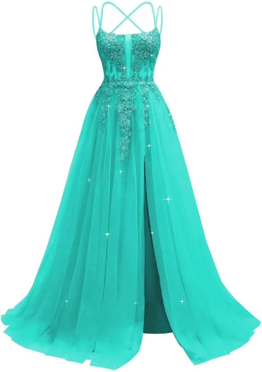 

Shiny Chiffon Youth Ball Dress Lace Decal Long Ball Dress, Split Sequin Evening Dress Women's Elegant Cocktail Dress, Ball Dress