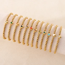 Stainless Steel Birthstone Bracelet 18K Gold Plated 4mm Metal Ball Heart Beaded Bracelets for Women Men Jewelry Birthday Gift