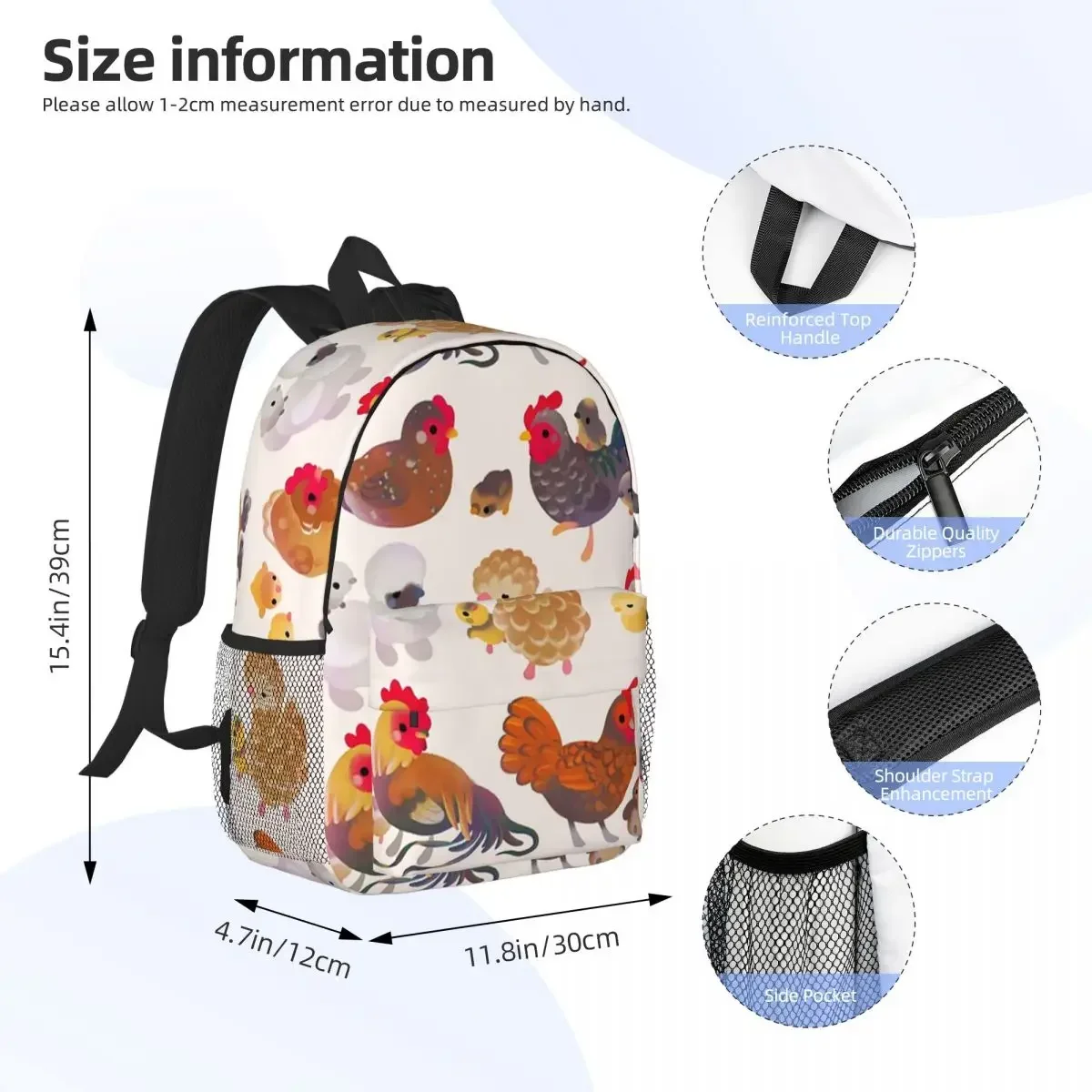 Chicken And Chick - Pastel Backpacks Teenager Bookbag Cartoon Children School Bags Laptop Rucksack Shoulder Bag Large Capacity