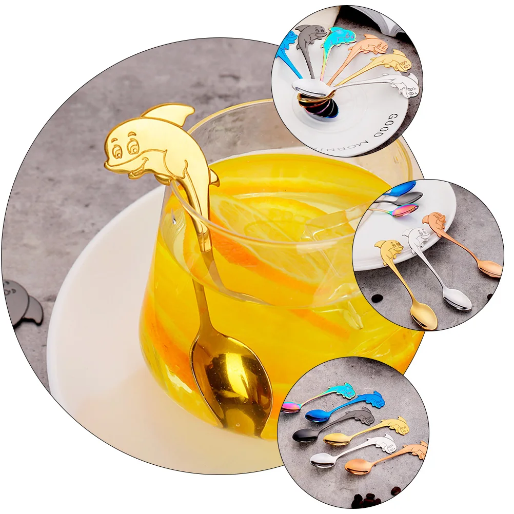 

6Pcs Dolphin Shape Stainless Steel Teaspoons Polished Finish Salt Seasoning Food Serving Spoon Kitchen Baking Gadget