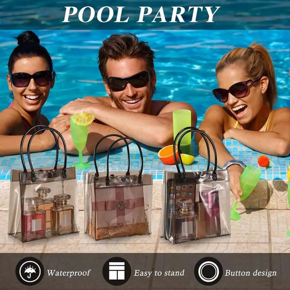 Fashion Transparent Black PVC Gift Bag Reusable Baby Shower Candy Gift Packaging with Handle Jelly Bag Wedding Birthday Party