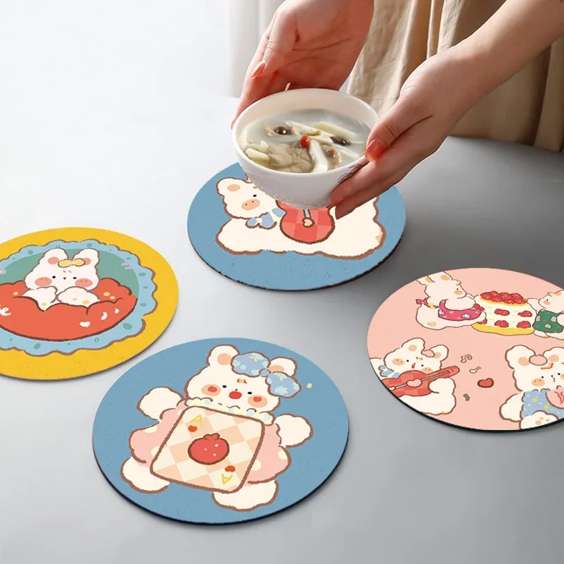 Cartoon Cute Coasters Heat-resistant Anti-skidding Cup Pad Reusable Insulation Bowl Plate Pads Table Decoration and Accessories