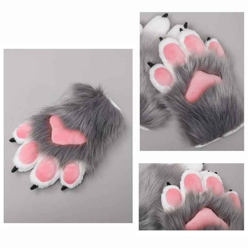 Lovely Plush Animal Claw Mitten Unisex Cartoon Paw Gloves Halloween Cosplay Full Finger Gloves Party Mittens Dress up