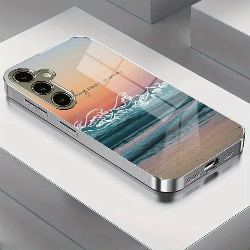 Wave and Text All Like Wave Pattern Design Tempered Glass Phone Case for Samsung Galaxy S26/S25/S24/S23/S22/S21 and other models