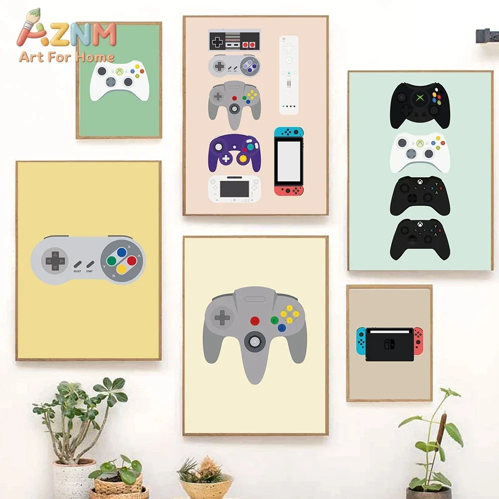 Retro Video Game Controllers Poster Handheld Game Console Gamepad Canvas Painting Wall Print Picture for Living Room Home Decor