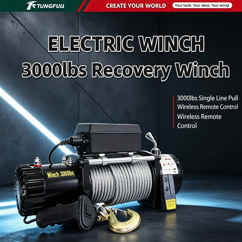 TUNGFULL Car Mounted Winch 12V/24V Vehicle-Mounted Electric Winch Heavy Duty Off-Road Truck Winch with Wireless Remote Control