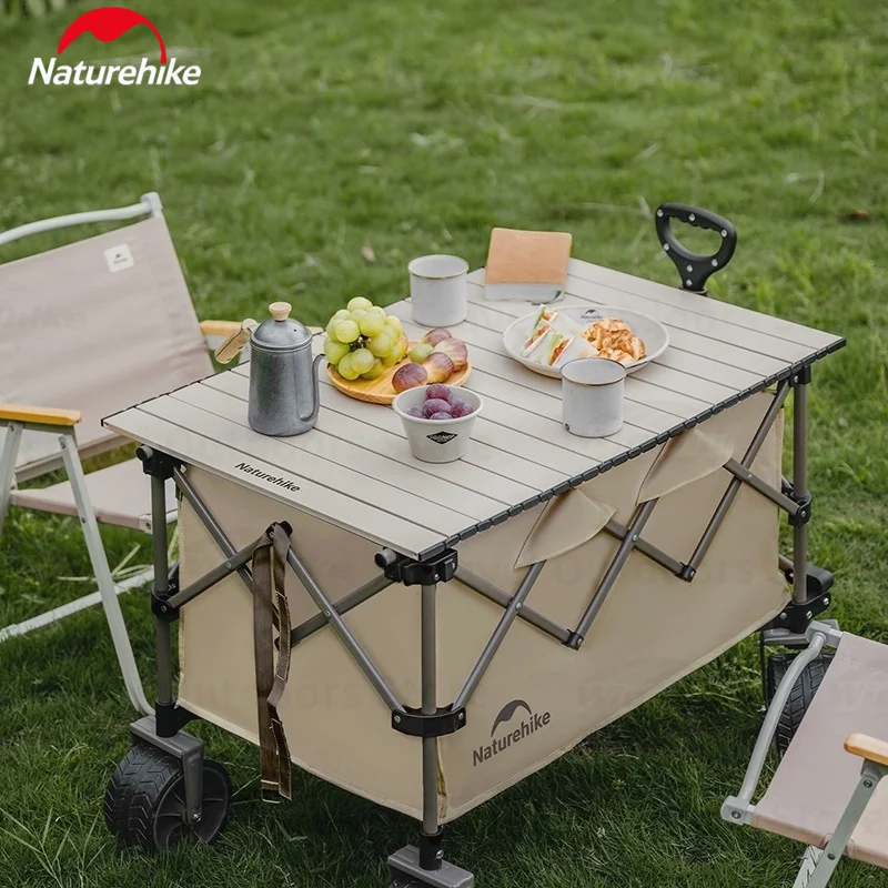 Naturehike Folding Trolley Table Board Lightweight Outdoor Camping Egg Roll Table Carbon Steel Picnic Universal Style Tabletop