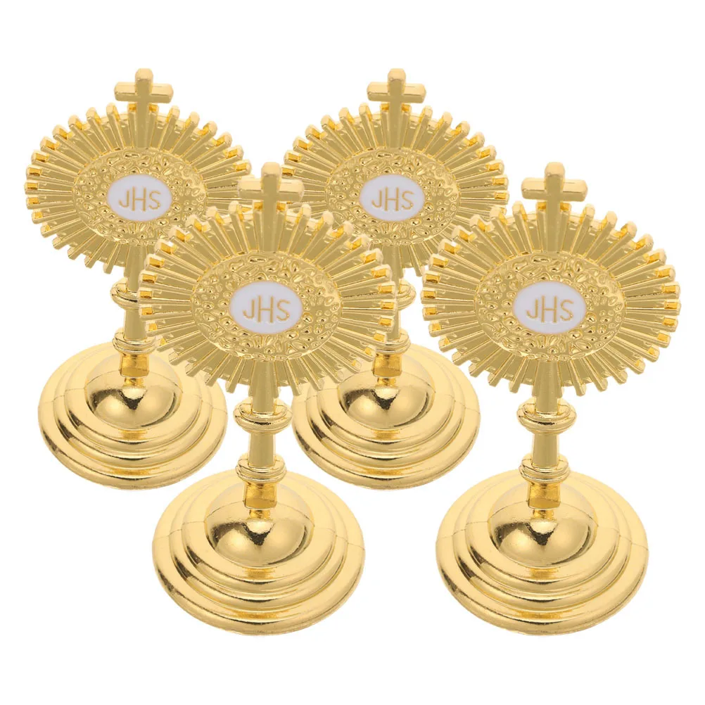 

4pcs Standing Table Cross Mini Metal Catholic Crucifix 4 Inch Religious Decoration For Home Chapel Christian Prayer Decor