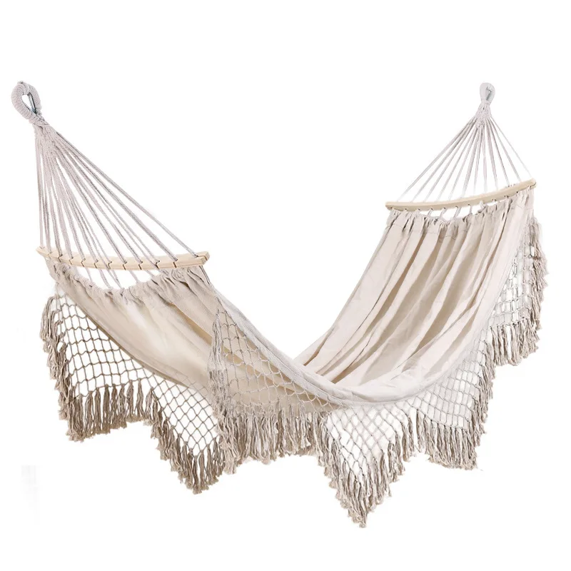 

Hammock Outdoor Indoor Household Swinging Patio Hanging Chair Ceiling Tassel Beige Canvas Thickened