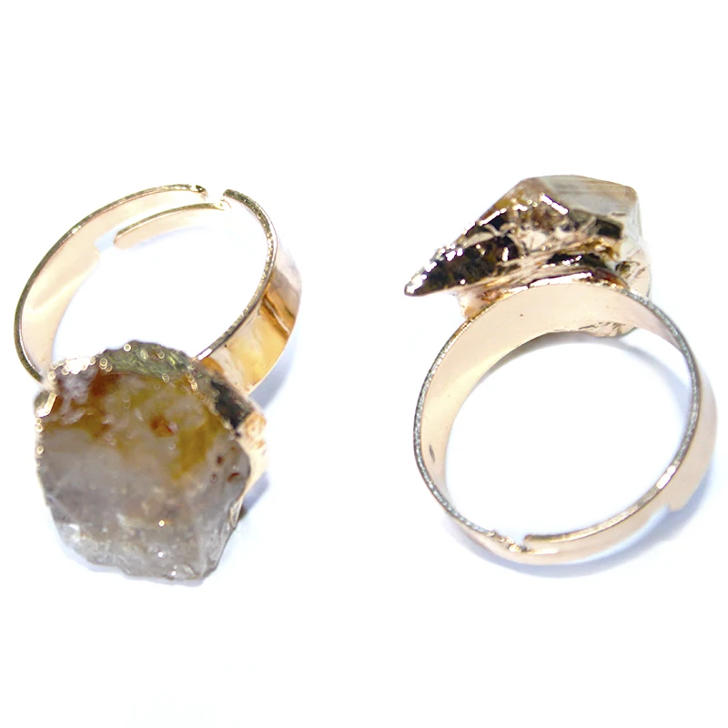 Raw Citrine Open Rings for Women Handmade Irregular Rough Stone Adjustable Finger Jewelry