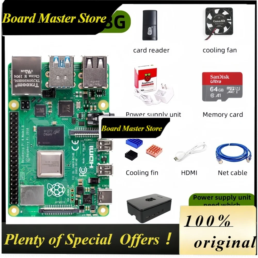 BoMaSRaspberry Pi 4 Model B 4B RAM 1GB 2GB 4GB 8GB Core 1.5Ghz 4K High Resolution Dual Displays Bluetooth 5.0 New Original Stock