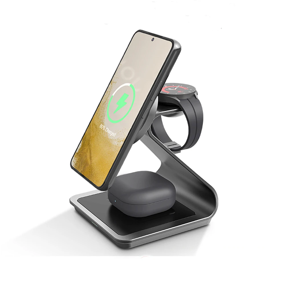 Bonola 25W Metal Magnetic 3 in 1 Charger Holder For Samsung S24 Ultra/S23 Fast Wireless Charging for Galaxy Watch 7/6/5/Earbuds