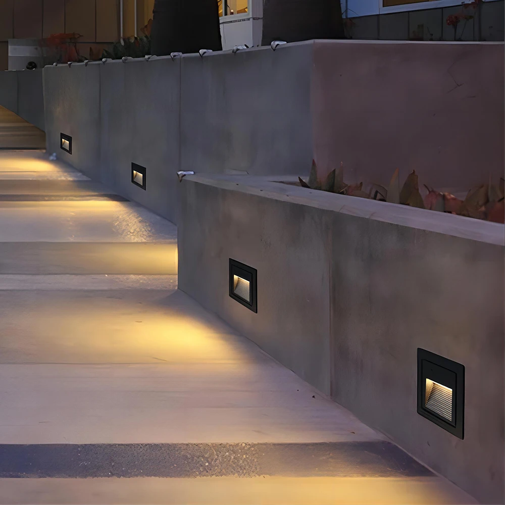 

Ip65 aluminum modern rectangular wall lamp recessed stair step light