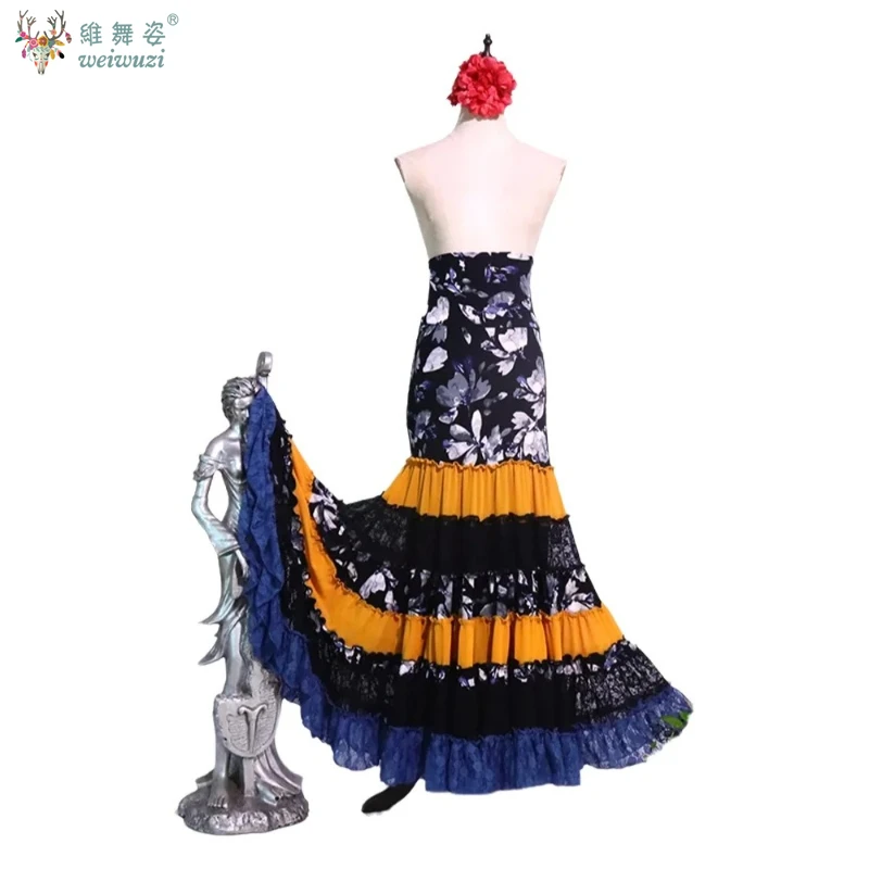 Traje de danza Flamenca española de alto rendimiento elástico para adultos y niños falda de cola de pez adelgazante de cintura alta personalizada