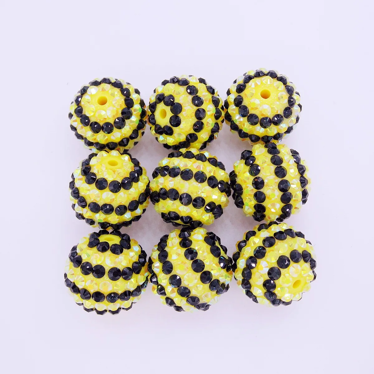 50PCS Handmade Resin Rhinestone Bead 20MM Yellow Black Double Color Striped Beads For Girls Chunky Bubblegum Necklace Making image 4