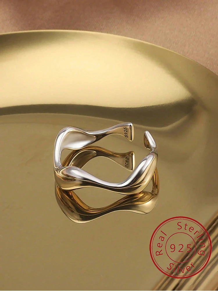 925 Sterling Silver Simplicity Classic Zircon Wave Opening Ring For Women Engagement Wedding Luxury High Quality Fine Jewelry