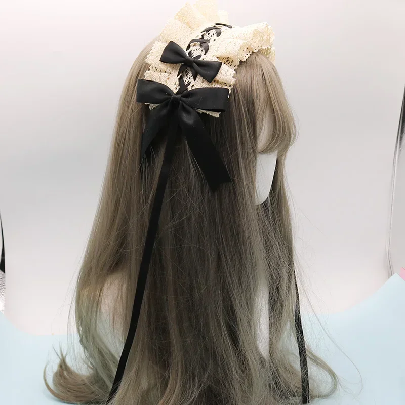 Gothic Bowknot süßes Haar Reifen Anime Maid Cosplay Stirnband Lolita Spitze Blume Kopf bedeckung Zubehör Drops hipping