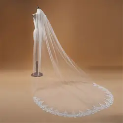 Velo De novia De una capa con borde De encaje para mujer, velo De novia largo, blanco marfil, catedral, accesorios baratos, 3 M