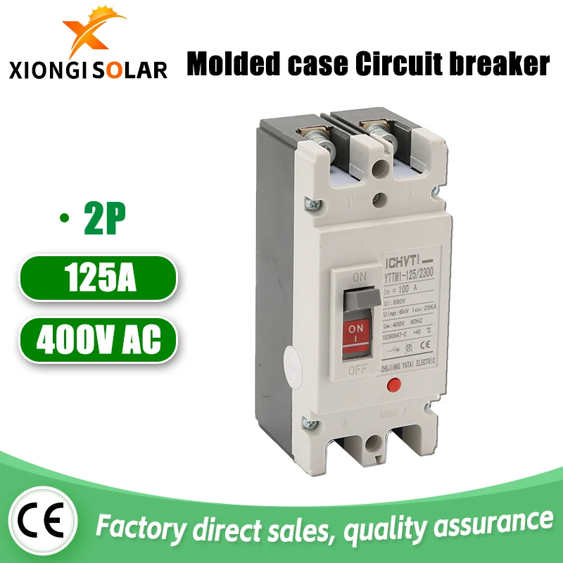 XIONGISolar Molded case circuit breaker 2P AC 400V 100A YTM1-125 Overload Protection Switch Protector for Solar Photovoltaic