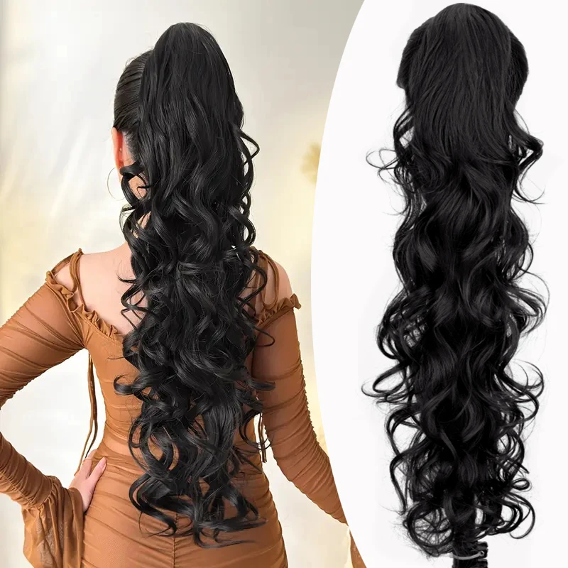 

30Inch Synthetic Long Wave Claw Clip Ponytail Extension Heat Resistant Fiber Hair Black Blonde Curly Hairpiece for Daily Use