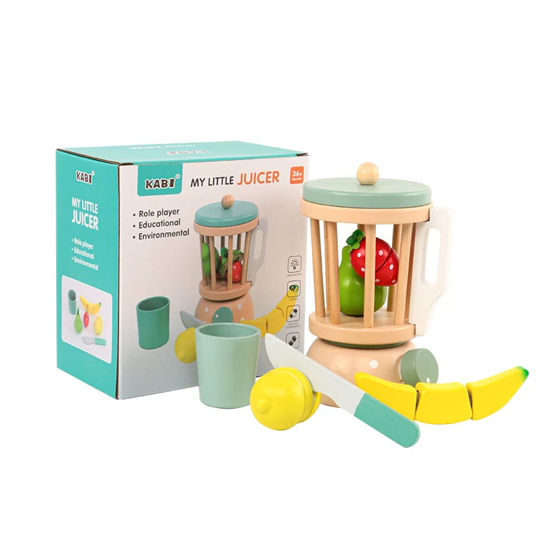 

Wooden Blender for Children with Kitchen Simulation and Smoothie Set Role Play and Color Perception Toy