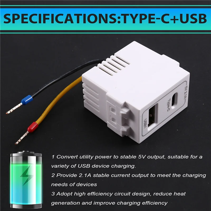 【VENDA QUENTE】 Novo módulo de alimentação de porta dupla USB tipo C 220V Soquete 5V 2.1A Módulo de carregamento de telefone Transformador Adaptador de alimentação de carregamento