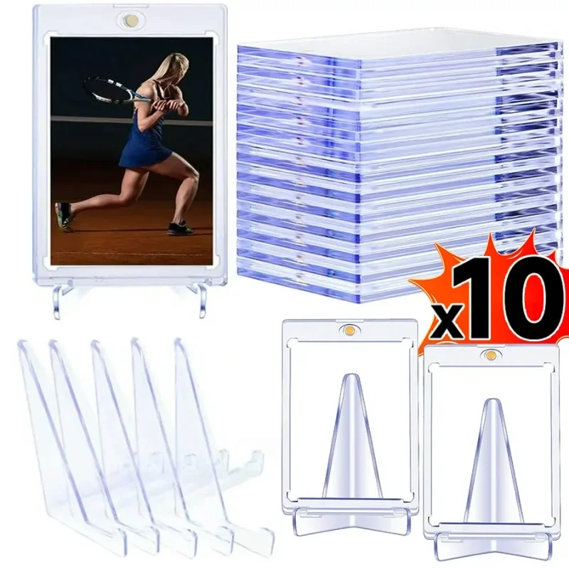 Tarjetero magnético transparente, juego de fundas de plástico duro, Protector de tarjetas, soporte de exhibición triangular, béisbol y deporte, 35PT