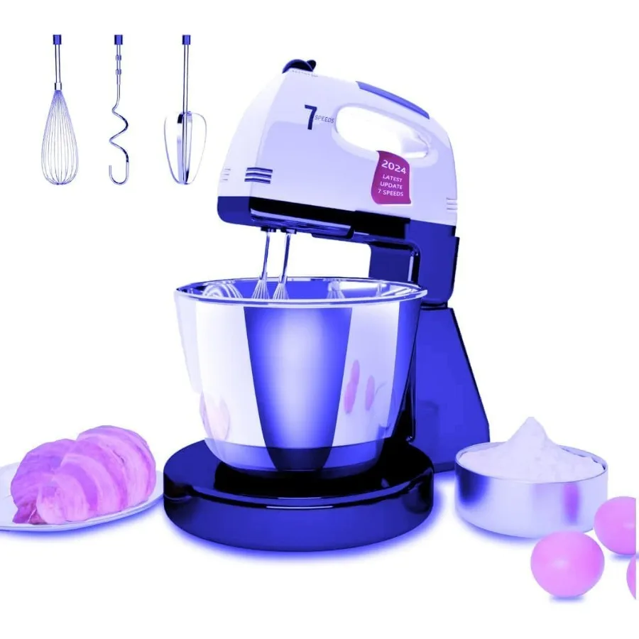 

Stand Mixers, 7 Speeds With 3QT Stainless Steel Bowl, Stand and Hand Mixer with Dough Hook, Whisk, Mixing Beater for Baking, Cak