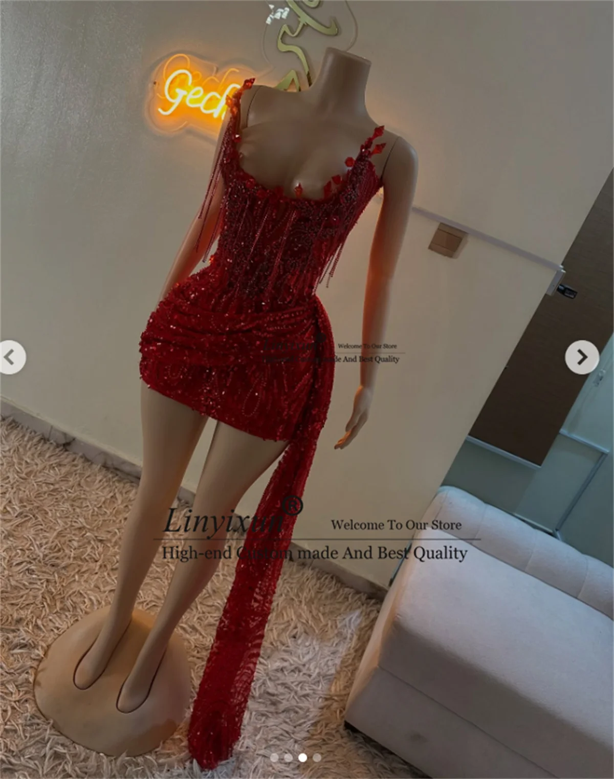 Sparkly Sequins Diamond Short Prom Dresses With Tail Mermaid Evening Party Gown Customized Black Girl Homecoming robes de soirée image 3