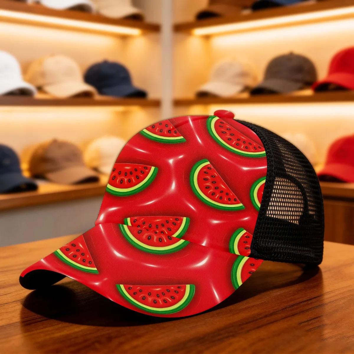 1pc Watermelon Slice Print Adjustable Snapback Cap - Lightweight Polyester Duckbill Hat with Watermelon Slices