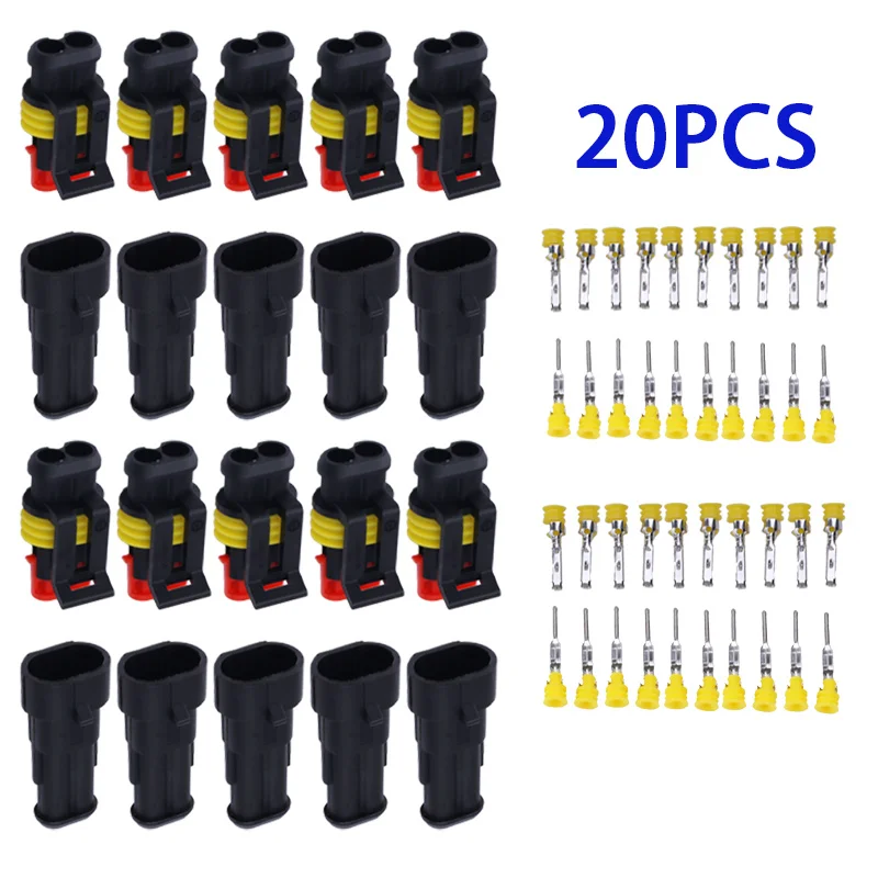 10 Kit 2 Pin Way Waterproof Electrical Wire Connector Plug 1.5mm Terminals 2Pin HID Plug Auto Xenon lamp Plug Connectors