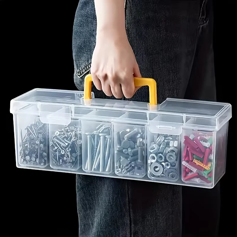 7pcs Professional Tool Organizer Set Transparent Parts Storage With Dividers Portable Case For Screws Wrenches & DIY Hardware
