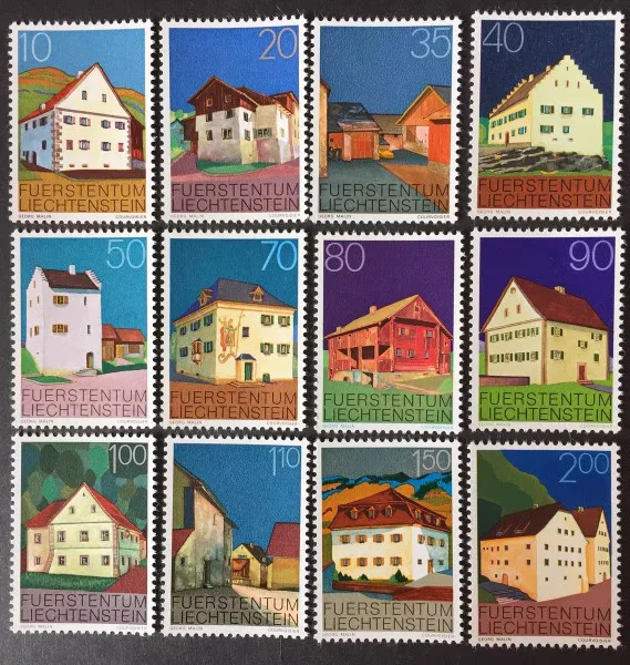 Liechtenstein Post Stamps 1978 العمارة السكنية المحلية 12 طوابع جديدة طوابع بريدية قابلة للجمع مادة لسكرابوكينغ #1