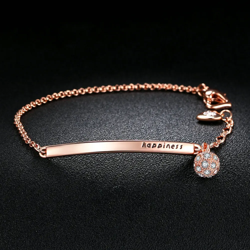 Double Fair OL Style Lucky Ball Charm Bracelets For Women Rose Gold Color Crystal Women\'s Jewelry Hand Chain New DFH196