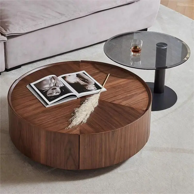

Italian minimalist silent wind walnut color round coffee table modern simple small apartment living room Internet celebrity coff