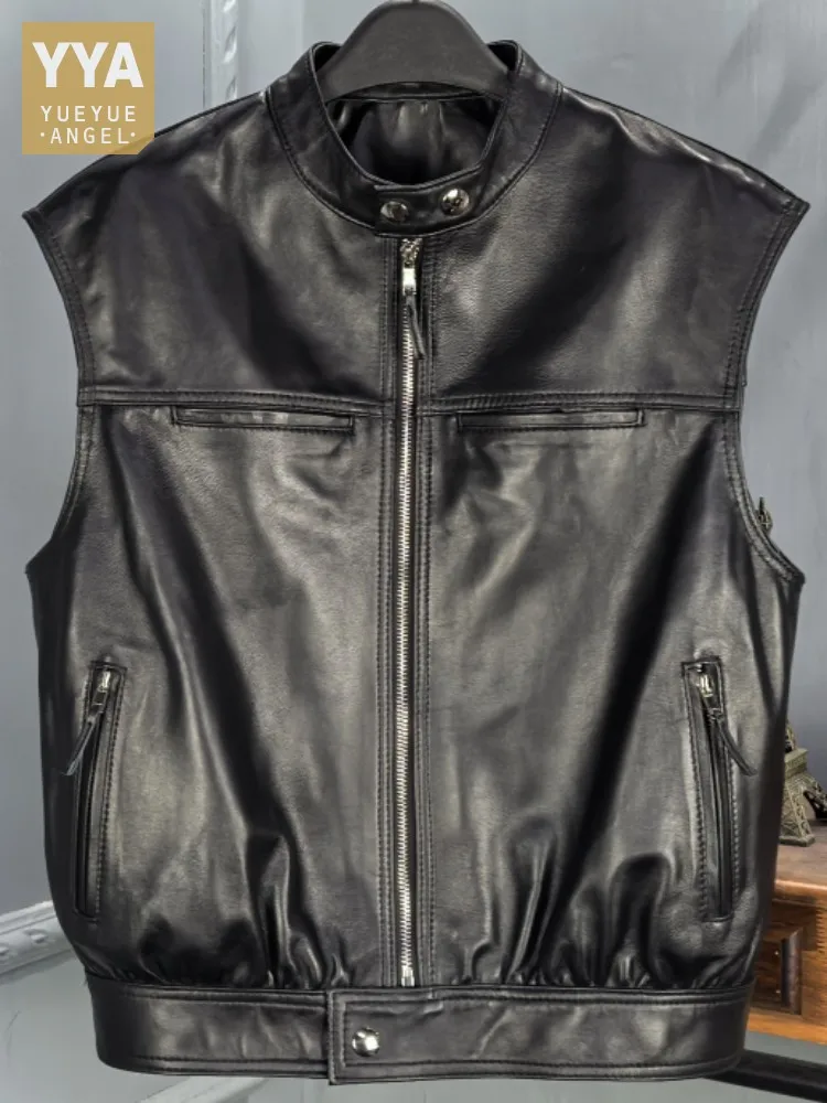 

Офисный женский удобный жилет из натуральной кожи, высококачественный однотонный жилет из овчины без рукавов с карманом на молнии, модная верхняя одежда