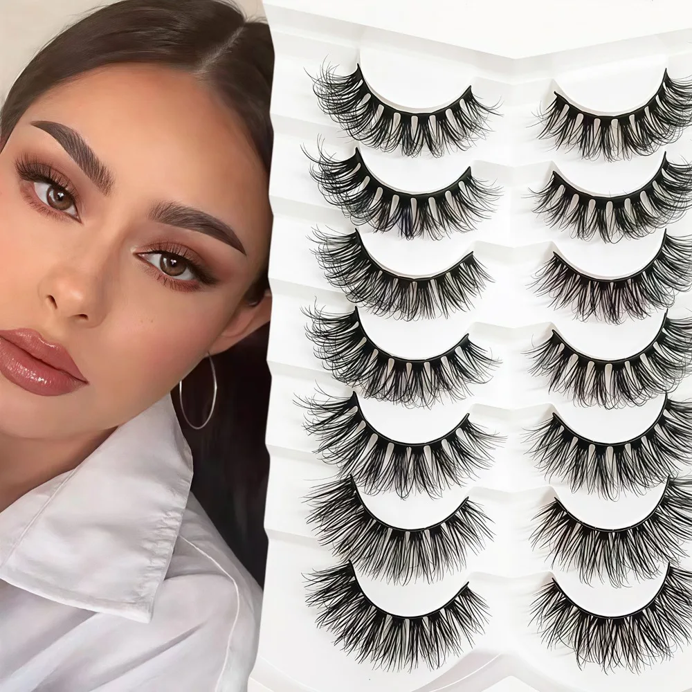 7 pairs of cotton thread, thick stem, crossed hair, fake eyelashes, manga, European and American eyelashes, natural stage