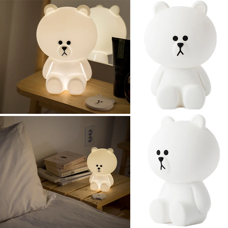 Line Friends Original Brown Bear Smart Remote Control Night Light Cartoon Anime Model Adjustable Table Lamp Home Decoration Gift