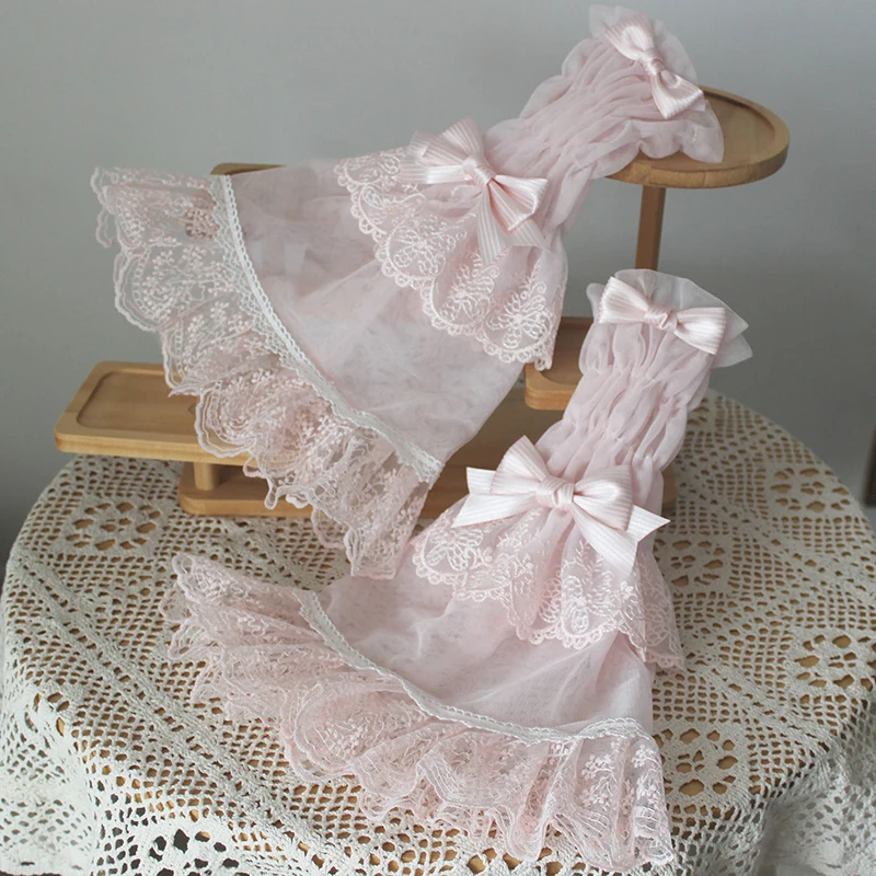 Handmade Sweet Lace Bow Arm Sleeves Pink Princess-style Lolita Elegance Fairy Arm Sleeves Y2K Japanese Style Oversleeves - view 2